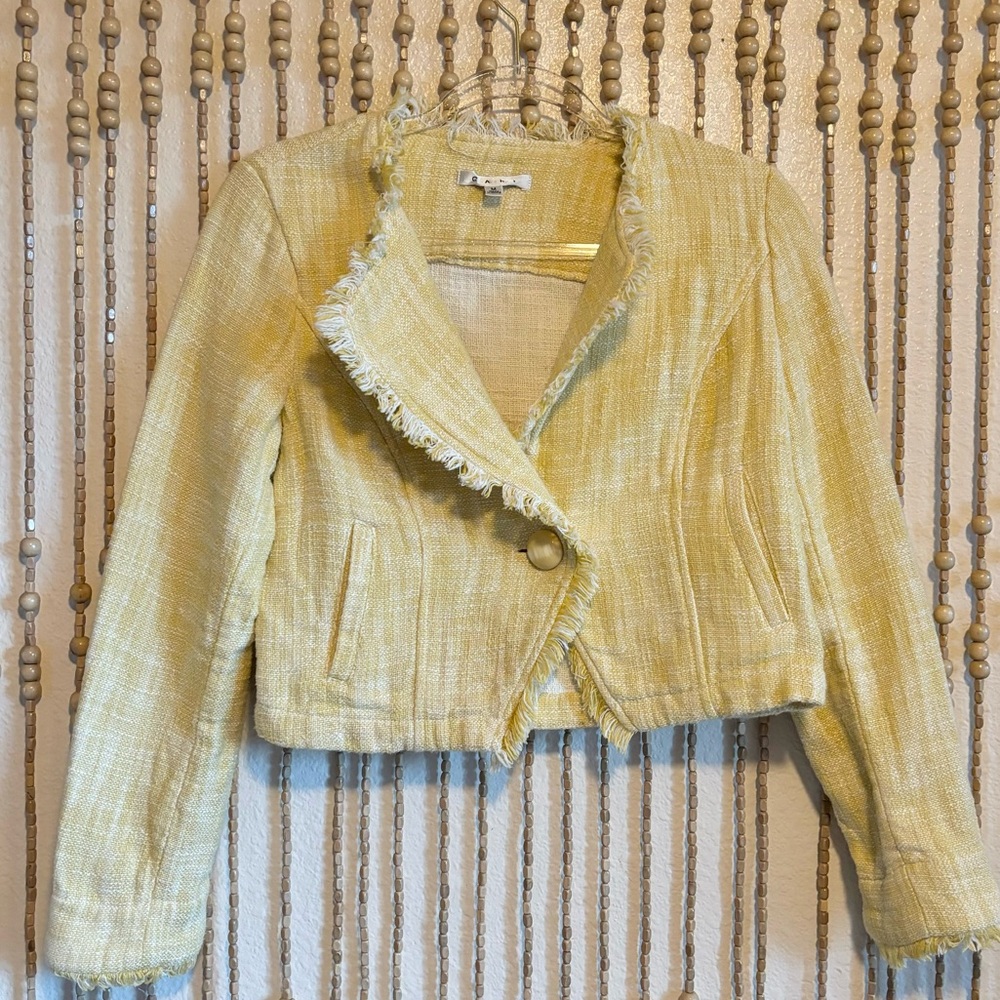 CAbi Lemon Fringe Cropped Blazer